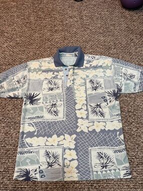 Men's Bugle Boy Company Blue Floral Palm Print Polo Shirt